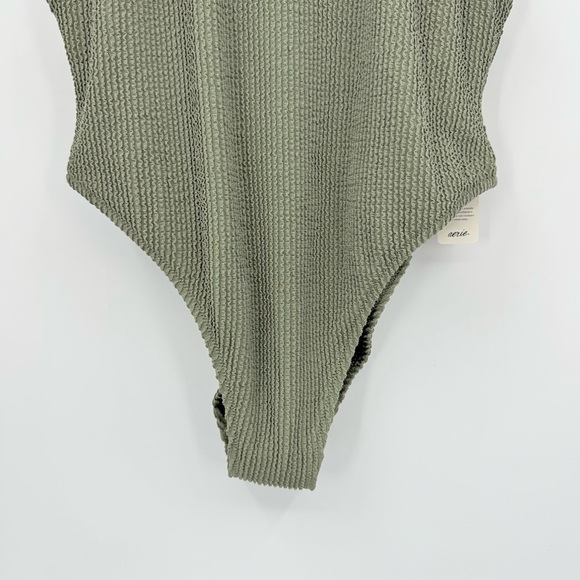 Aerie Crinkle Birthday Scoop Cheekiest One Piece Swimsuit Army Green Size L - Picture 11 of 11